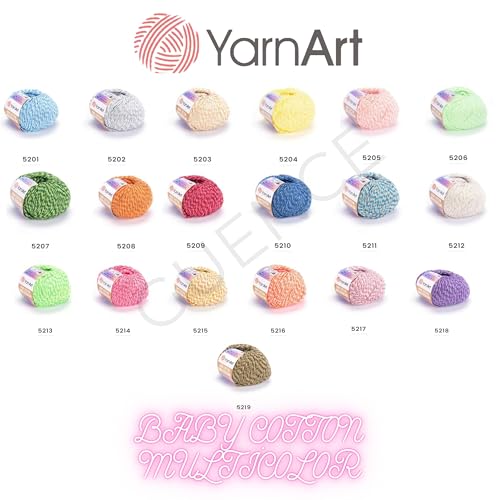 YarnArt Baby Cotton Multicolor Yarn – 50% Cotton 50% Acrylic – 50g (1.76oz), 165m (180yds) – Soft Lightweight Yarn for Knitting, Crochet, Amigurumi, Baby Clothes & Summer Projects (5202) - color: 5202