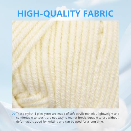 4 Rolls Comfy Blend Milk Wool Plain Knitting & Crochet Yarn Bulk Starter Kit for Colorful Craft DIY - color: IVORY
