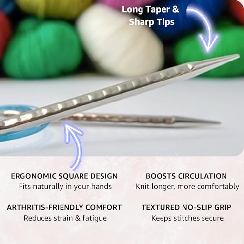 addi Skacel Rocket 2 Squared 32in. US - (2.25mm) Circular Knitting Needle | Ergonomic, Cubic Shape, Textured Finish, Rounded Edges, Long Taper Sharp Tips, Pliable Blue Cord, 10 Colorful Stitch Markers - size: US -- (2.25mm), 32 in. (80cm)