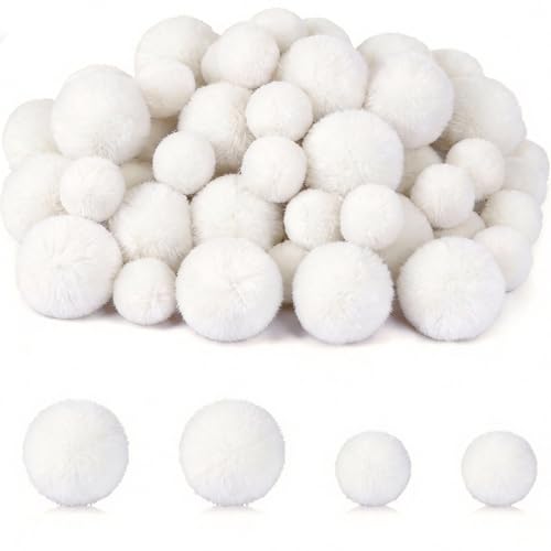 SEPGLITTER 60Pcs 1.5 and 1 Inch Large White Yarn Pom Poms for DIY Crafts | Large Size, Fuzzy Fluffy Puff Balls, Christmas Pompoms for DIY Arts Costume, Easter Winter Decoration Party Supplies - style: White Style