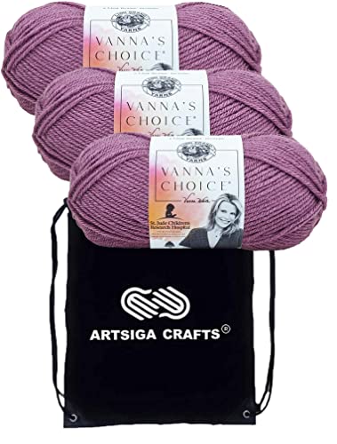 Lion Brand Yarn Vanna'S Choice 860-146 Dusty Purple | 3 Skeins, Same Dye Lot, Project Bag, CYC #4 Worsted, 100% Acrylic, Ideal for Crochet, Knitting Blankets, Hats, Scarves - color: 860-146-Dusty-Purple