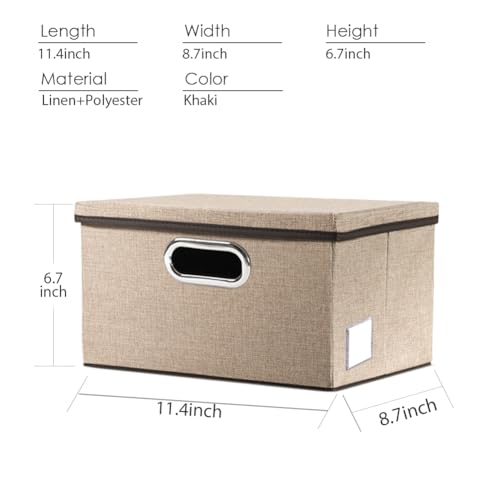 PRANDOM Storage Bins with Lids [3-Pack] Jute Fabric Foldable Storage Boxes Organizer Containers Baskets Cube with Cover for Home Bedroom Closet Office Nursery khaki（11.4X8.6X6.7 - color: Khaki, size: S(3-Pack)