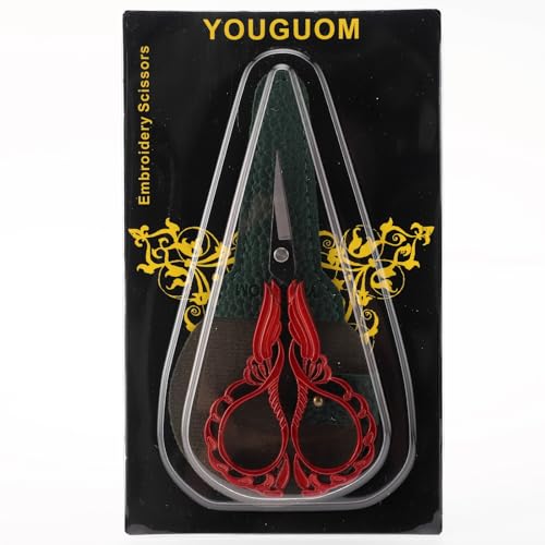 YOUGUOM Small Sewing Scissors, Little Embroidery Shears with Cover | 4.3in, Red, Sharp, Precision, DIY Tools, for Craft, Needlework, Cross Stitch, Paper, Thread Cutting, Left/Right Handed - color: Red