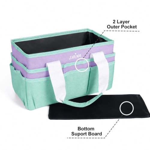 JJRING Craft Organizer Tote Bag Art Storage Caddy Green and Purple | With Multiple Pockets For Sewing, Scrapbooking, School, Medical, And Office Supplies - color: Green&Purple, size: Small