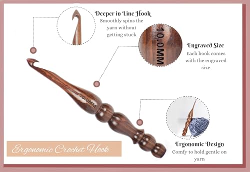 Wooden Crochet Hooks Set of 13 for Arthritic Hands | Ergonomic Soft Grip Handcrafted Knitting Needle for Crocheting and Knitting (Brown (Crochet - 1)) - color: Brown (Crochet - 1)