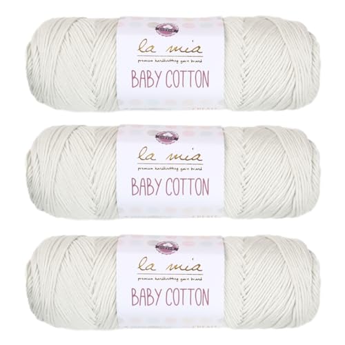 3 Skein La Mia Baby 50% Cotton Total 10.5 Oz Each 3.5 oz (100 g) / 218yd (200m), Medium, Worsted, Super Soft Yarn, Best for Baby and Amigurumi, Light Cream - L050 - color: Light Cream - L050