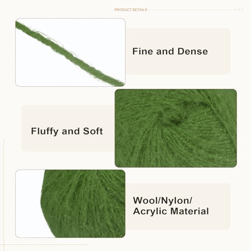 PATIKIL Wool Acrylic Blend Long Pile Yarn 2 Skeins Mohair Yarn Lace Weight for Crocheting Knitting Gloves Hats Socks Scarves, Dark Green - color: Dark Green