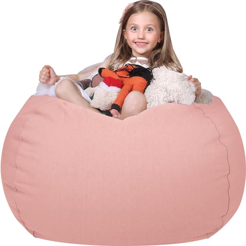 WEKAPO Stuffed Animal Storage Bean Bag Chair Cover for Kids | Stuffable Zipper Beanbag for Organizing Children Plush Toys Large Premium Cotton Canvas (Solid Pink, XX-Large) - color: Solid Pink, size: XX-Large