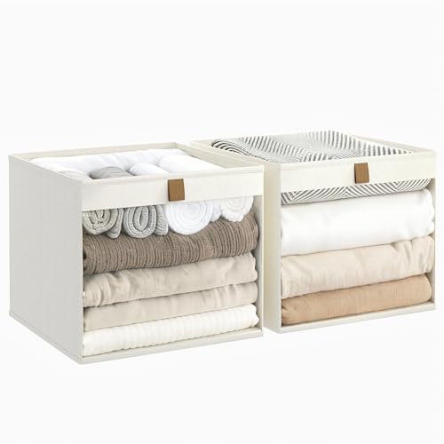 Linen Closet Organizers and Storage, Closet Storage Bins Basket Organizer, Foldable Organization Baskets with Mesh Window for Clothes Towels and Toys, 11" x 11" x 11", Beige, 2 pack - color: Beige-2Pack, size: 11"L x 11"W x 11"H
