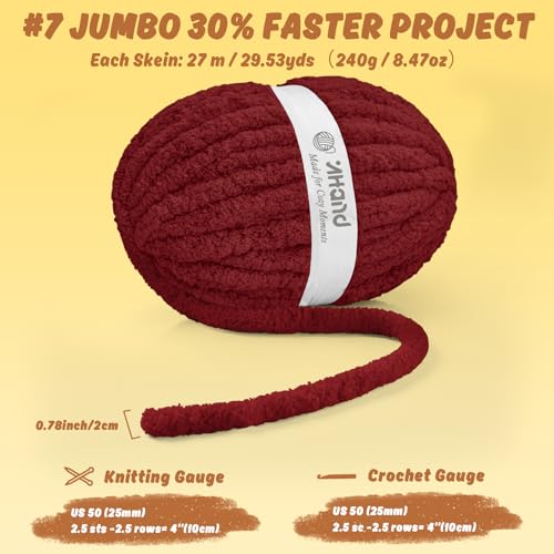 Inhand Dark Red Chunky Chenille Yarn for Hand Knitting,Thick Bulky Mom Blanket Yarn for Crocheting,Soft Fluffy Yarn for Mother’s Day Gifts and Crafts for Women/Grandma,18 Pack (29.5Yds/8.4oz Each) - color: Dark Red, size: 18 Pack
