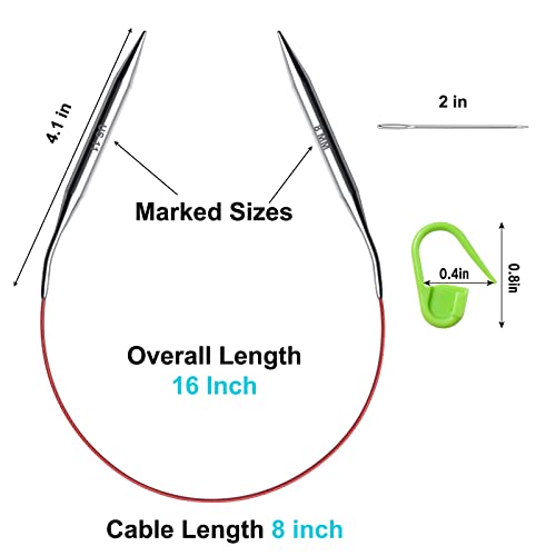 16 inch Stainless Steel Circular Knitting Needles Set for Beginners, 6 PCS US Size 0 2.5 6 8 10 11 Metal Round Knitting Needles with Magic Loop, Fixed Circle Needles for Hats, Socks, Baby Booties - color: Size US 0-2-6-8-10-11