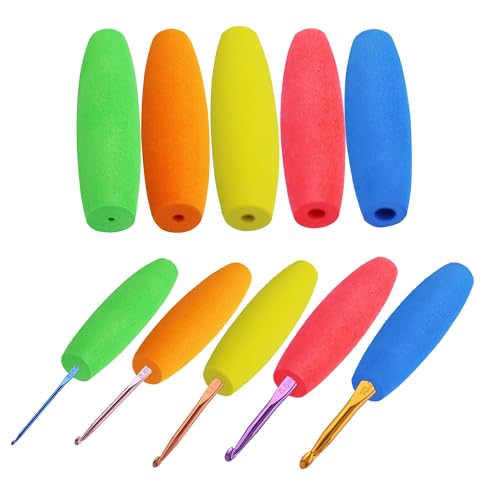 MEYAGO 5PCS Crochet Hook Grips Set Ergonomic Crochet Hook Handle Multi-Size Ergonomic Crochet Hook Handle Attachment - Fits 2mm to 10mm Hooks - size: 2mm to 10mm