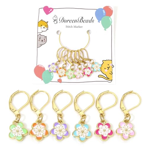 DoreenBeads Stitch Markers for Crocheting and Knitting | Alloy Enamel Crochet Marker Crochet Gifts for Knitting Weaving Sewing Accessories Quilting Jewelry Making - color: Cherry Blossom in Gold