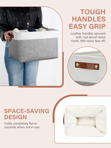 DULLEMELO Fabric Baskets for Storage, Office, Home,Nursery,Organizing Baskets for Shelves, Bedroom, Toys,Gift,Fabric Storage Basket with Handles(White&Grey,L-15"x11"x9.5",4-Pack) - color: White&Grey, size: L-15"x11"x9.5"