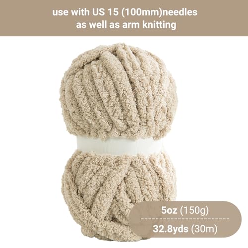 HOMBYS 4 Cream+4 Khaki Chunky Chenille Yarn for Hand Knitting,Fluffy Soft Jumbo Yarn Crocheting,Super Bulky Big Yarn for Chunky Blanket,Large Thick Arm Knitting Yarn,8 Pack Plush Yarn - color: 4 Cream+4 Khaki