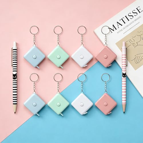 Honbay 8PCS Mini Square Retractable Tape Measure Keychain Portable Measuring Tape for Home Office Craft (2 Blue, 2 Pink, 2 Green, 2 White)