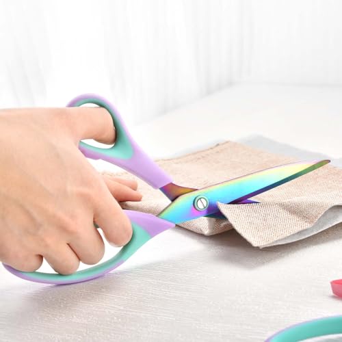 Zicolu Craft Scissors Set of 3 pack, Sharp Rainbow Titanium Coating All Purpose Scissors, Ergonomic Semi-Soft Rubber Grip, Suitable for School, Office and Household Use, 9.2''/8.5''/5.6" - color: Violet&blue, size: 3-Pack(Assorted Sizes)