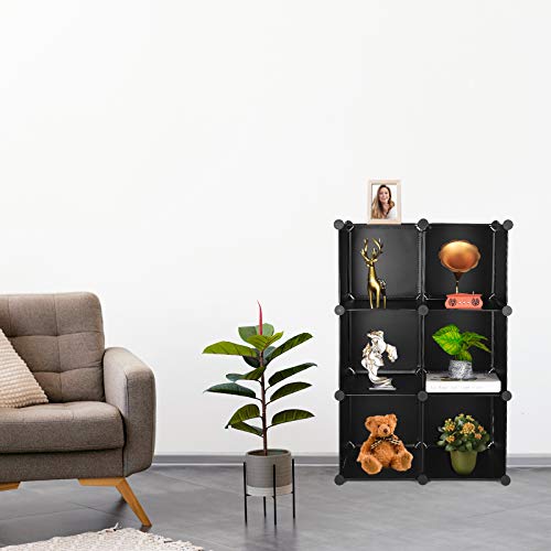 Cube Storage Organizer, 6-Cube DIY Plastic Closet Cabinet Modular Bookcase, Storage Shelves for Bedroom Living Room, Office, Black - color: Black, size: 6 Cubes