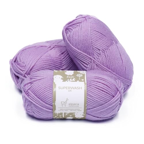 100% Superwash Wool Yarn 3 Skeins 150g DK Weight Knitting Crochet Lavender | Sourced from Peru for breathable warmth and 327yd total length per 150g pack ideal for soft baby garments hats and sweater - color: Lavender