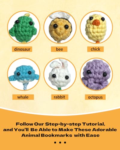 Fortilo Crochet Kit for Beginners 6PCS Animals Bookmarks - color: Bookmark Family