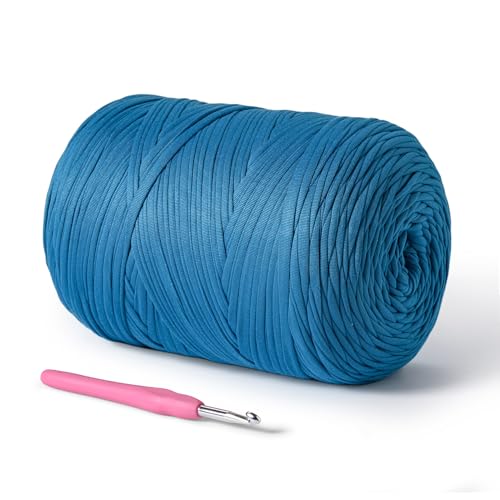 800g T-Shirt Crochet Yarn for Crocheting Crafts/Bags/Basket/Coaster,Hand Knitting Tshirt Yarn for Crochet,228yds T Shirt Yarns with High Elastic Thick Yarns Polyester Fabric（Lake Blue） - color: Lake Blue