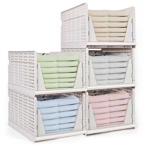 yazi 5XL Stackable Plastic Closet Storage Baskets | Foldable Clothes Storage Bins Fit for Closet Shelves and Cupboards, Ideal Sweater Organizer to Keep Bedroom Wardrobe Tidy - size: 5XL