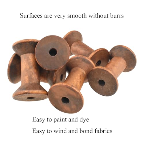 HAHIYO 2Inch/5cm 6PCs Light Brown Color Wood Spool - Natural Unfinished Wooden Thread Spools for Textile Wire Weaving Ribbon Crafts DIY Art Education Smooth Rotatable Bobbins - color: Light Brown, size: 2Inch-6P