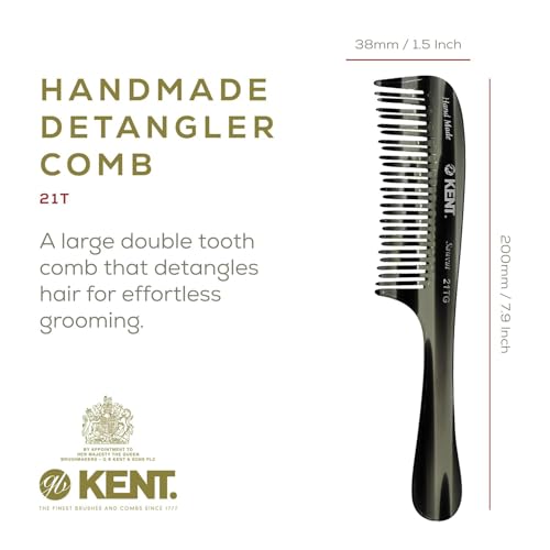 Kent 21T Black Graphite Large Detangling Comb, Wide Teeth for Thick Curly Wavy Hair. Long Hair Detangler Comb For Wet and Dry. Handmade of Quality Cellulose, Saw-Cut Hand Polished, Made in England - color: Graphite, size: 1 Pack