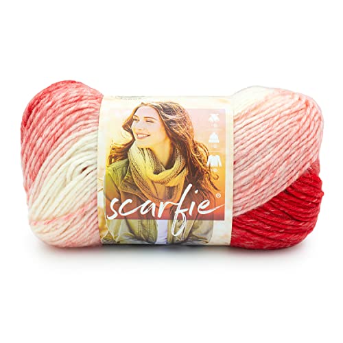 Lion Brand Yarn Scarfie Yarn, Red/Cream | Bulky Acrylic Wool Blend Knit & Crochet Fiber for Self-Striping Scarves, Colorful Cardigans, Chunky Blankets, Hats - color: Red/Cream, size: 1 Pack