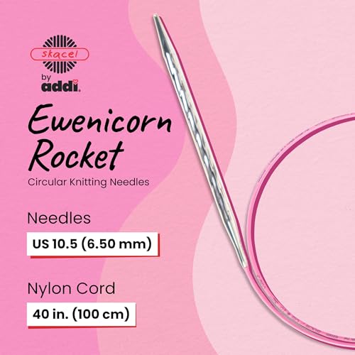 skacel by addi Ewenicorn Rocket Circular Knitting Needles, Fixed 40 Inch (100 cm) White Chrome Plated Brass Tips with Flexible Nylon Cord, 6.5 mm (US Size 10.5) - size: 6.50 mm