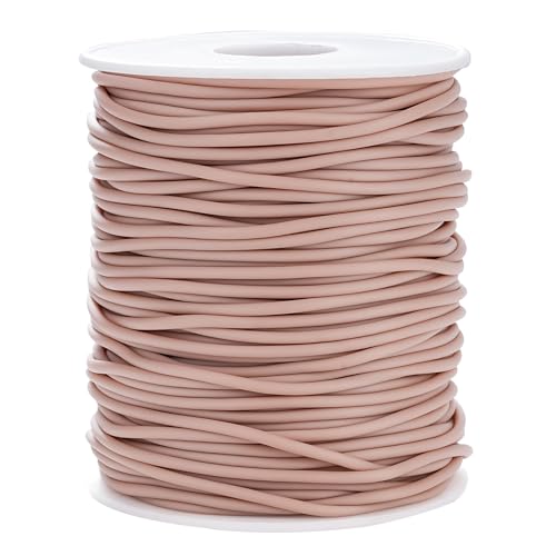 Rubber Tube Cord 54 Yards 2mm Light Rosy Brown Keeper with 1mm Hole | Tubing Knitting Barber Cord Hollow Rubber Pipe with Spool for Knitting Projects Jewelry Making and Bead Creations - color: Rosy Brown