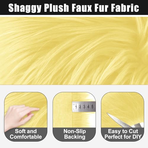 Light Yellow 6x60Inch Faux Fur Shaggy Plush Faux Fur, Fabric Precut Strips Fluffy Fuzzy Faux Fur, Craft Beard Hair, Beard Miniature Dolls Rugs Mats Gift, Winter Halloween Christmas Costume Party Decor