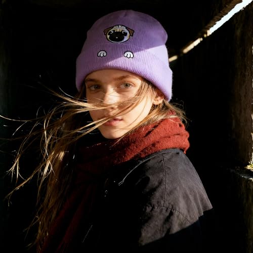 Personality Animal Head Embroidery Knit Beanie Hat for Adult and Big Kids Winter Warm Skull Cuffed Hats - color: Dog 2-purple