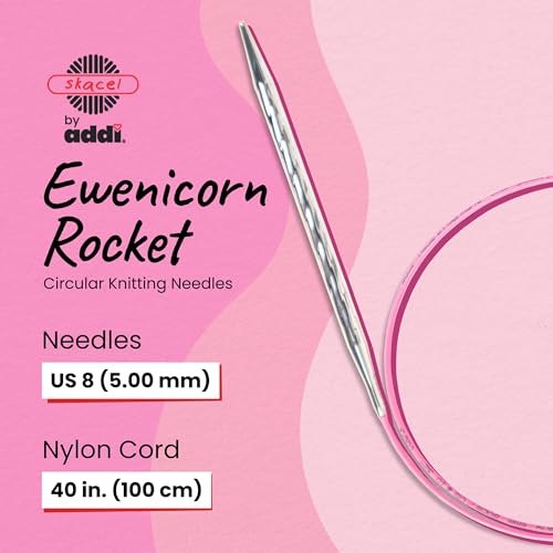 skacel by addi Ewenicorn Rocket Circular Knitting Needles, Fixed 40 Inch (100 cm) White Chrome Plated Brass Tips with Flexible Nylon Cord, 5 mm (US Size 8) - size: 5.00 mm