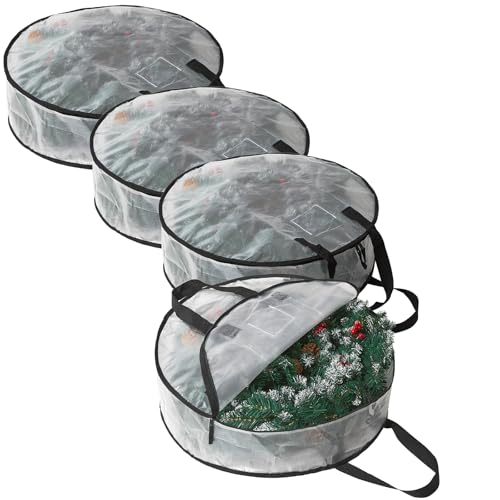 4 Pack Wreath Storage Bag, Summer, Christmas Decoration Garland Container, 24 Inch Clear Door Wreath Organizers, Moving Boxes, Packing Supplies for College - color: Circle Clear, size: 4Pack