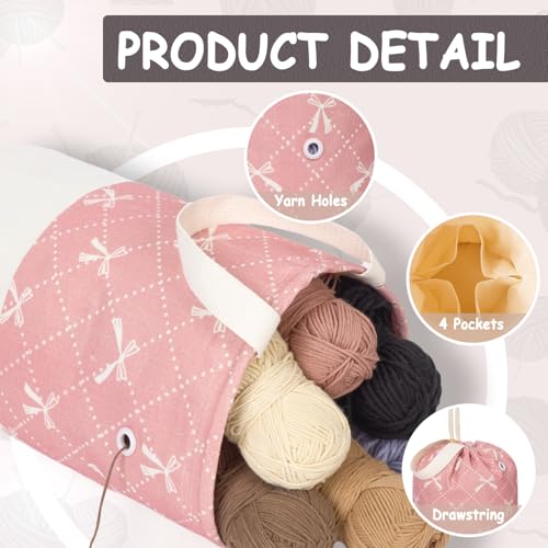 Yarn Bag, Knitting Crochet Bag, Portable Yarn Storage Bags Organizer for Crocheting Project, Store Skein Ball, Short Knitting Needle (Medium, Bowknot) - color: Bowknot, size: Medium