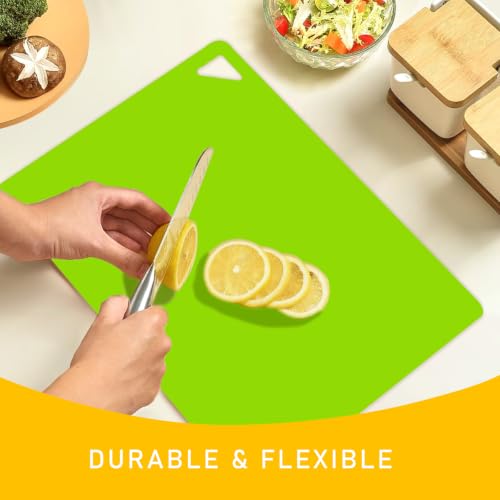 7 Pieces Plastic Flexible Cutting Boards for Kitchen, BPA- Free,15"x12" | Non Slip Cutting Mats with Food Icons, Easy-Grip Handles - color: Bright Colors