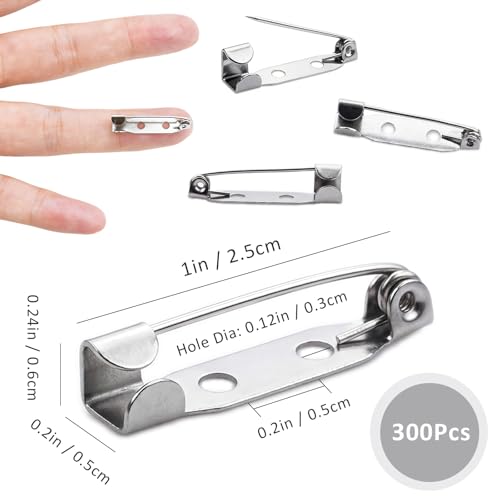 300Pcs Locking Brooch Pin Backs Clasp 2 Holes Silver Bar Pins Findings for Badge Insignia Honor Citation Bars Wedding Corsage Making DIY Jewelry Crafts Name Tags & Sewing Projects (25mm) - size: 25MM