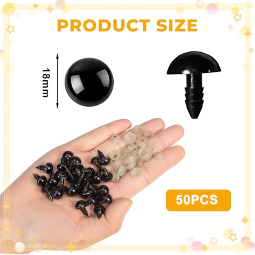 50Pcs 18mm/0.7inch Solid Black Plastic Safety Eyes with Washers