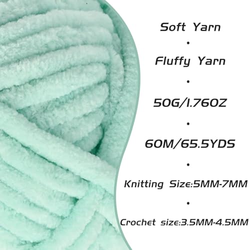 2 Pack Mint Green Fluffy Velvet Yarn for Crocheting, Chunky Chenille Baby Blanket Yarn for Crochet, Soft Fuzzy Puzzle Yarn for Knitting, (50g/1.77oz Each) Bulky Thick Amigurumi Crochet Yarns - color: 2 Mint Green