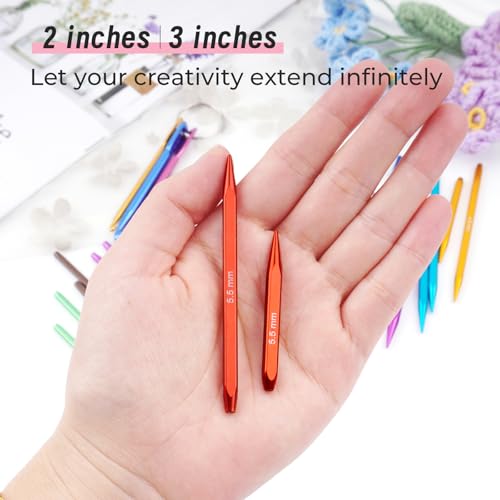 Hobekoee Short Interchangeable Knitting Needles Set | 9 Pairs Square Circular Knitting Needles with Case ,Cubic Metal Knitting Needle,3.5mm-8.0mm - color: Red