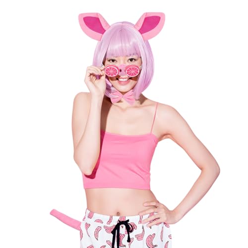 Plush Animal Ears Headband & Nose Bow Tie Tail, Halloween 100 Day Cosplay Festival Theme Party Dress up Costume