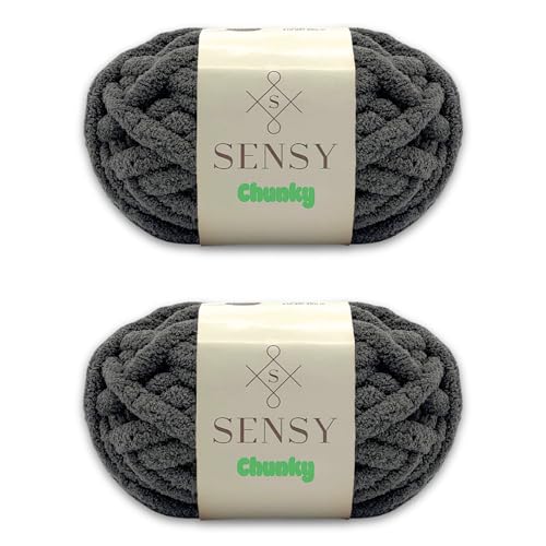 S Sensy Chunky- Polyester #7 Jumbo Blanket Yarn 2 Skeins Dark Gray 28 Yards - color: Dark Gray, size: 2 Skeins