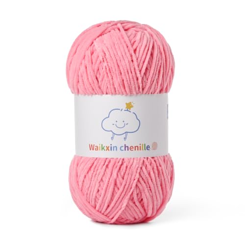 Skinny Chenille Yarn for Crocheting,Baby Yarn for Crocheting Soft,3.5 oz/218.7 yds Fingering Weight Velvet Yarn,Fluffy Amigurumi Yarn for Baby Blankets/Clothes&Crafts(Pink) - color: Pink