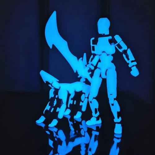 Titan 13 Action Figures (Grow in The Dark Blue) T13 3D Action Figure Set Already Assembled Dummy Robot Nova 13 Printed Multi-Jointed Movable Toy for Gift Collectors (Blue Black + Dog) - style: Blue Black Men Figure + Dog