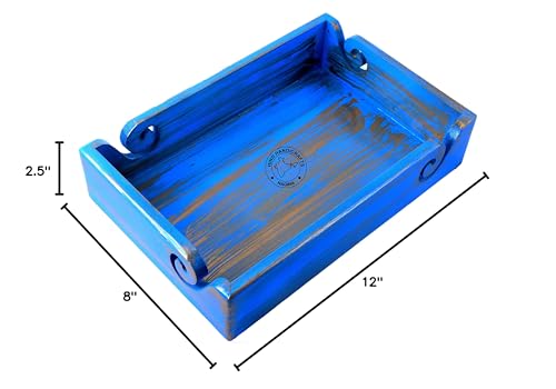 Solid Handmade Crafted Wooden Portable Antique Yarn Storage Bowl Tray - Holder for Knitting Crochet Hook Accessories - Multipurpose Organiser (Sky Blue, 12" x 8" x 2.5") - color: Sky Blue