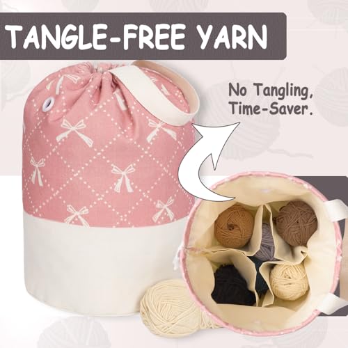 TOGETRUE Yarn Bag, Knitting Crochet Bag, Portable Yarn Storage Bags Organizer for Crocheting Project, Store Skein Ball, Short Knitting Needle (Medium, Bowknot) - color: Bowknot, size: Medium