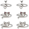 6PCS Silver Adjustable Crochet Tension Rings Set, Cat Yarn Guide Finger Rings with Storage Box for Knitting & Crochet ﻿