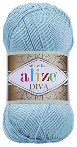 Alize Diva Silky Effect 100% Microfiber Acrylic Yarn 1 Ball skeins 100gr 383yds Color (346 - Sky Blue) - color: 346 - Sky Blue