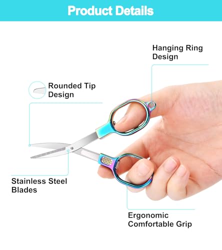 Zicolu Folding Travel Scissors 2 Pack, Safety TSA-Compliant and Small Portable with Case, Mini Foldable Stainless Steel Retractable Cutters, Pocket Craft Scissors for Home, Outdoor, Office - size: 2 Pack (Folded 4" / Expanded 4.4" )